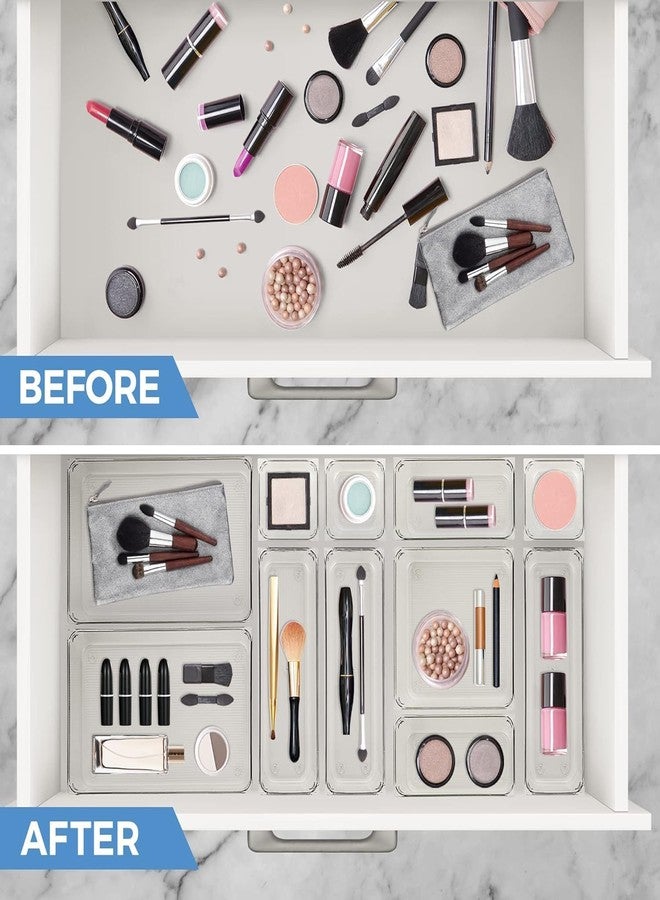 MECHDEL Drawer Organizer Set/Bathroom and Dressing Table Trays/Cosmetic Display/Bathroom Cosmetic Organizers/Unbreakable Drawer Organizer/Drawer Divider Tray (Transparent, 10PCS Set) - Image 5